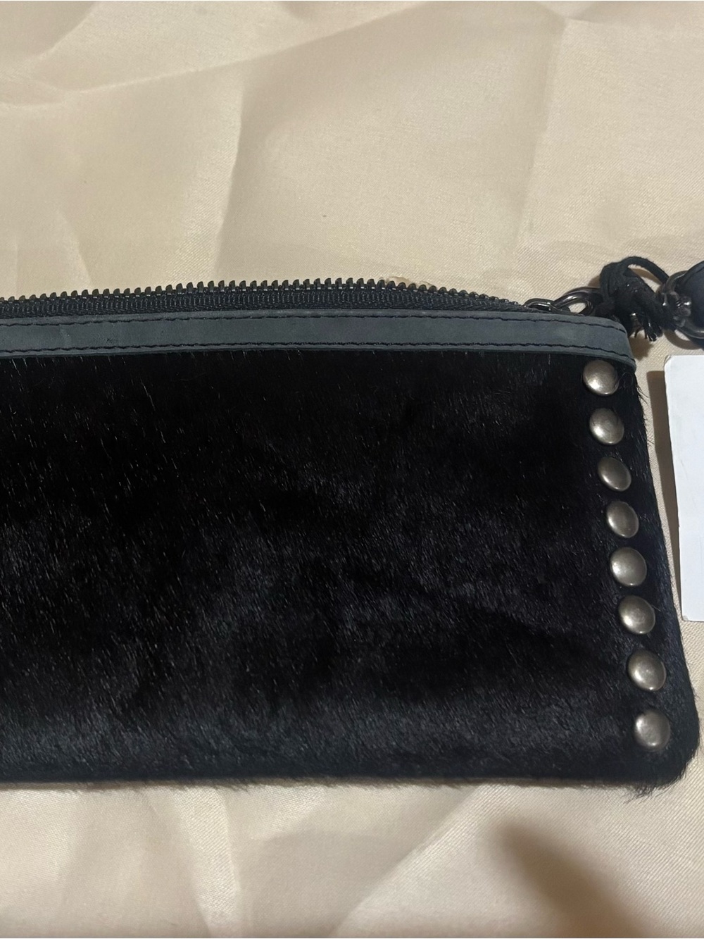 Miranda Lambert Black Stud-Accent Hair calf Hyde Wristlet Pouch